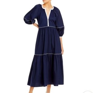 STAUD Navy Demi Short Puff Sleeve Maxi Dress